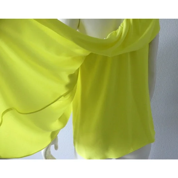 Trina Turk Satisfied One-Shoulder Top NWT Yellow Layer Flutter Flowy Summer Sz M - Picture 7 of 10